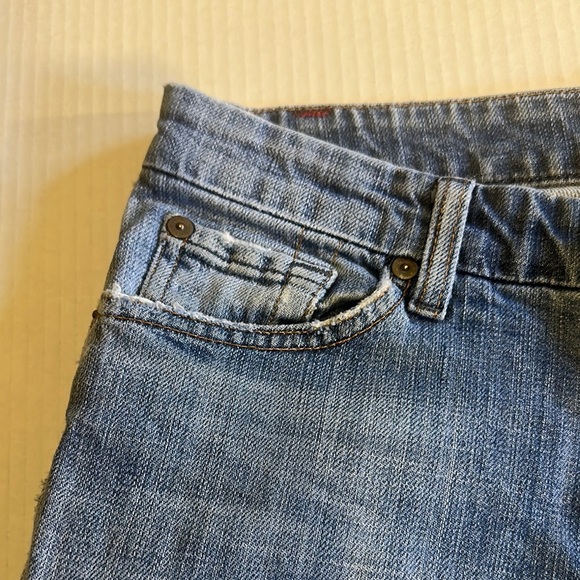 7FAM ‘A’ pocket Blue Flared Jeans w glittery back pockets zipper front size 30 - Picture 14 of 14